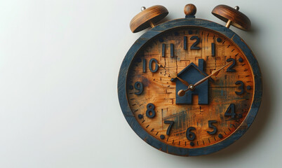 Vintage Alarm Wall Clock with Wooden House Design