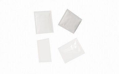 Four empty packaging models on white background