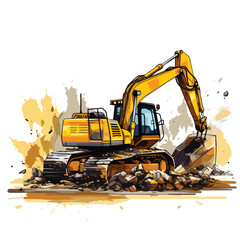 Bulldozer clearing debris at a construction site.