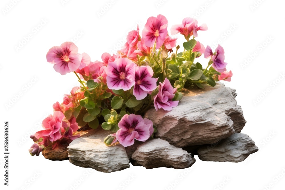 Poster natural flower and stone in garden isolated on white background. garden flower part this png file wi