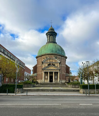 Fototapeta na wymiar Neoclassical Church with Green Roof, Grand Dome and Ornate Classical Facade