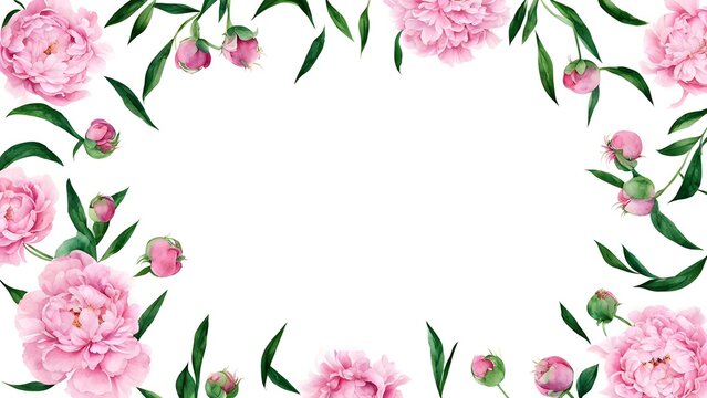 Illustration of a pink peony frame