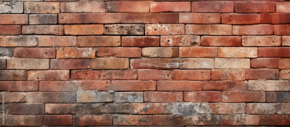 Poster a closeup of a brown brick wall featuring a multitude of rectangular bricks. this composite building
