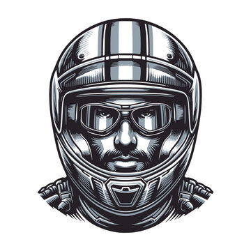 man wear helm full face riding motorcycles vector illustration