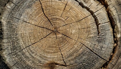 Naklejka premium Tree stump, a vivid close-up of a tree stump, rings and weathered textures.