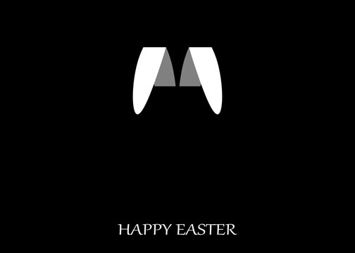 Minimalist Easter background design. Rabbit ears and space for text. Black and white design.