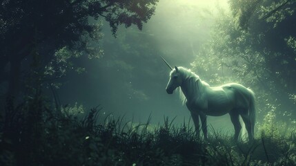 Obraz na płótnie Canvas Unicorn mythology concept, exploring the depth of tales that surround this mystical creature, a journey through its legacy.