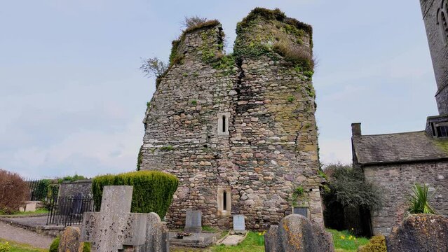 Old Irish castle ruins and ancient cemetery in Kilkenny Ireland