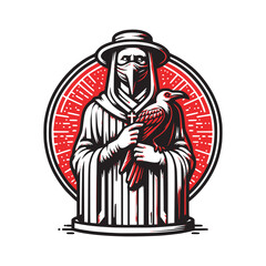 statue of doctor plague with crow wear mask vector illustration