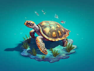 A turtle under the water
