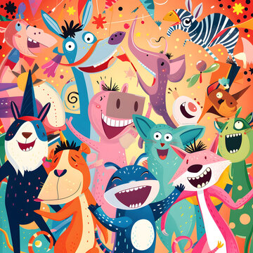 Animals Party Sticker Illustration - Created By AI