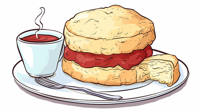 breakfast biscuit with coffee on plate clip art preview
