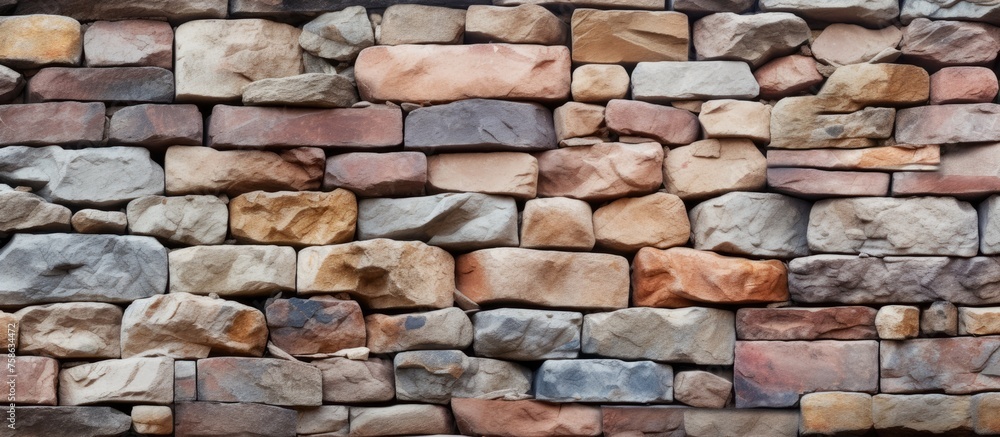 Poster a closeup of a stone wall showcasing an array of different rocks, each contributing to the unique te