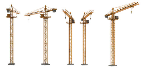 Construction Crane isolated or yellow tower crane isolated on transparency background.