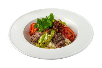 Turkish Food Hunkar Begendi made with Eggplant and Meat