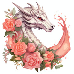 Dragons and flowers Clipart Clipart isolated on white background 