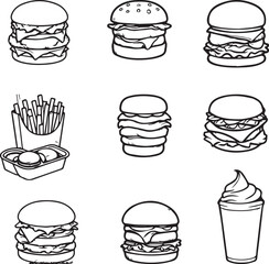 Line art of the best fast food items vector illustration