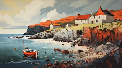 Tuinposter An acrylic style painting of an English coastal scene © Natia