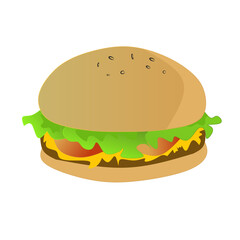 Vector illustration of burger on white background
