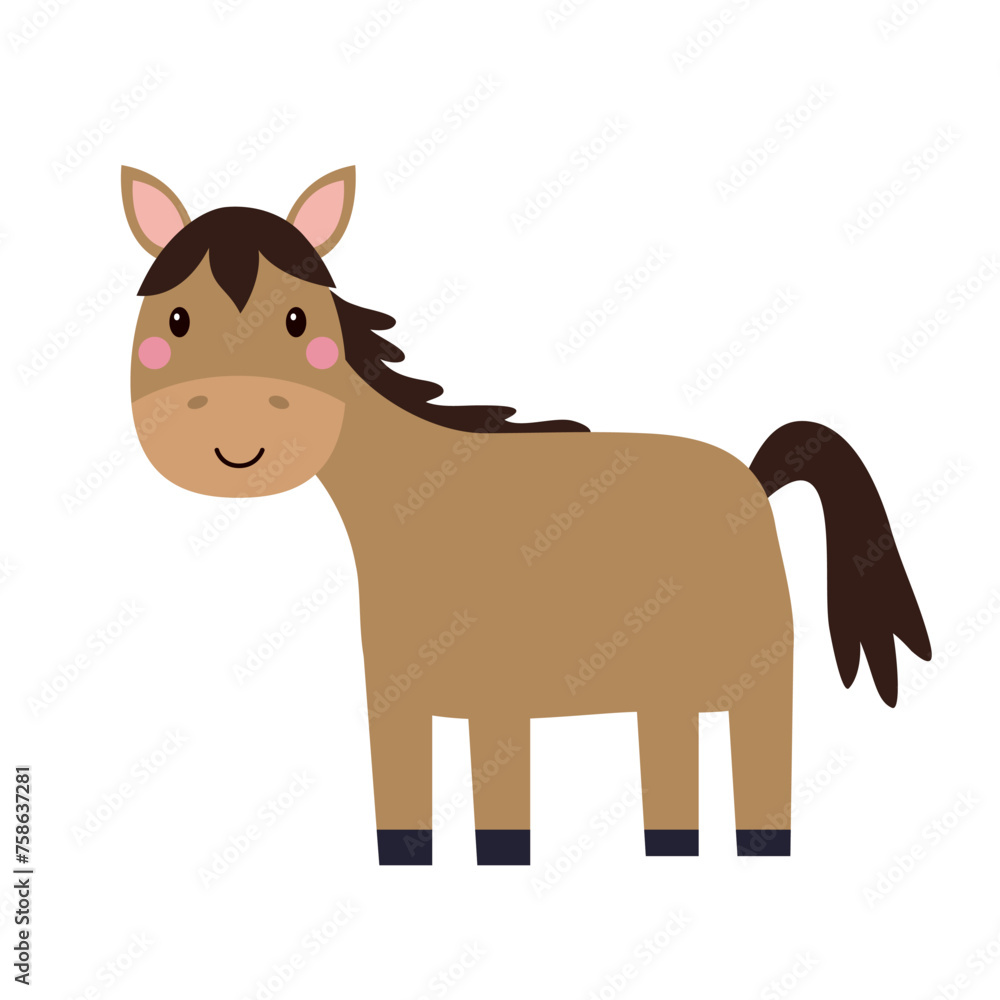 Wall mural horse icon. cute cartoon kawaii funny baby character. farm animal. brown color. childish style. educ