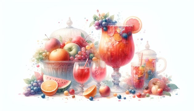  Watercolor painting of Fruits Punch