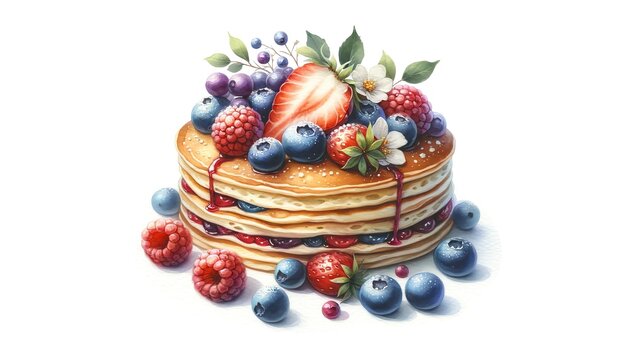 Watercolor painting of Fresh Berry Pancake