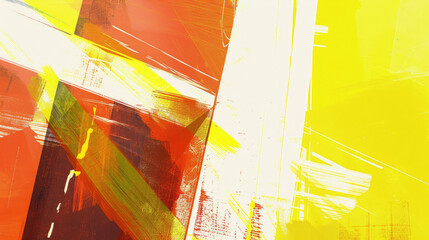 An abstract digital artwork featuring energetic strokes of red yellow and white against a textured dynamic background