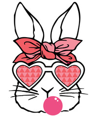 Messy bun Easter Bunny with Sunglasses - easter png design - easter Bunny shades png - easter png -  Bunny face png
