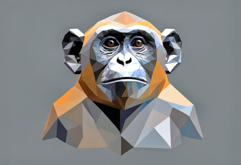 Vector monkey polygonal background gray style animal Beautiful illustration Low poly forest