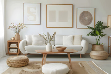 Fototapeta na wymiar A modern living room with wooden furniture ai generative