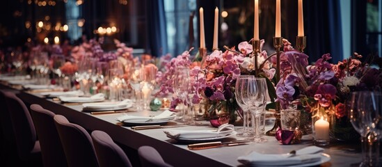 Floral decorations for a wedding at a restaurant