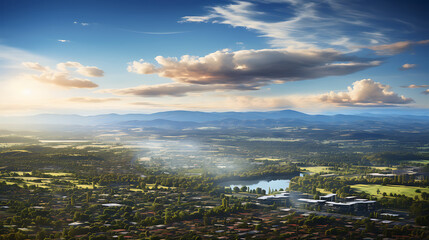 Naklejka premium Aerial view capturing the sprawling suburbs as a symbol of business expansion