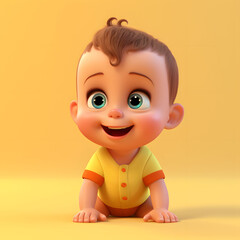Realistic 3d render of a happy and cute baby - generated by AI	