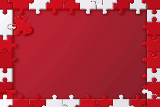 a red and white puzzle piece with a red background