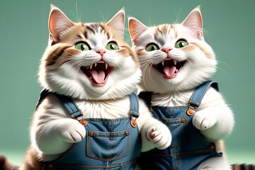 Cute funny cats rejoice and laugh.