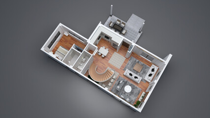 First Floor - 3D Interior Plan - View 03