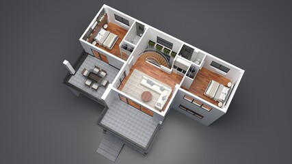 Second Floor - 3D Interior Plan - View 01