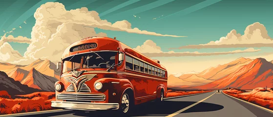 Photo sur Aluminium Bus rouge de Londres Art poster transportation of vintage illustration style