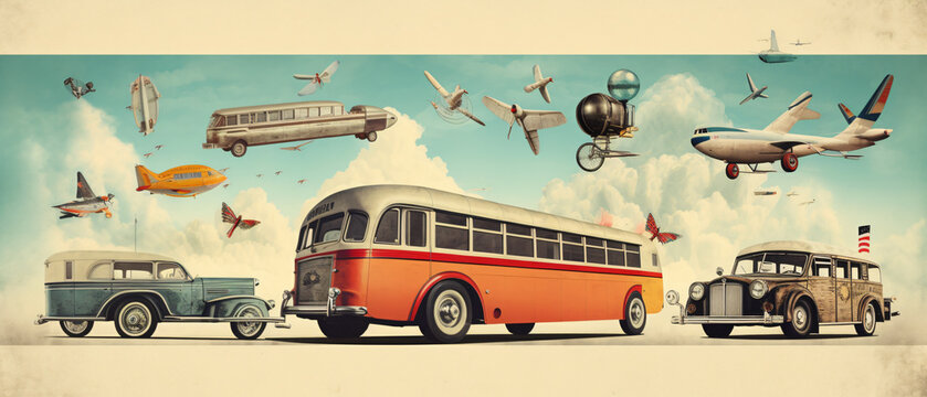 Art poster transportation of vintage illustration style
