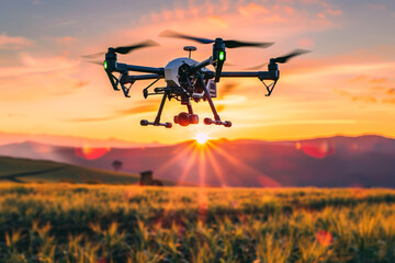 AI-driven drones surveying agricultural fields to optimize crop management practices.