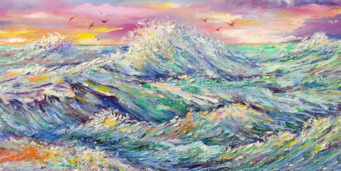 Obraz premium abstract expressionism hand painted original impressionism oil painting thailand art wave sea bay colorful background for design school of art studying fragment of artwork education contemporary art
