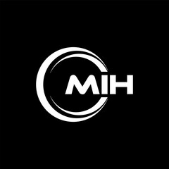 MIH letter logo design with black background in illustrator, cube logo, vector logo, modern alphabet font overlap style. calligraphy designs for logo, Poster, Invitation, etc.