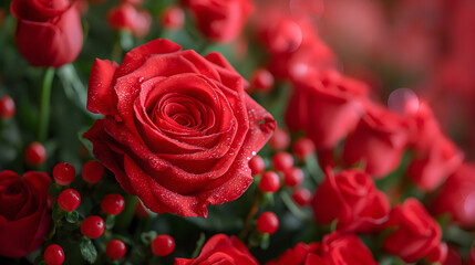 Close-Up of Red Rose with Water Droplets