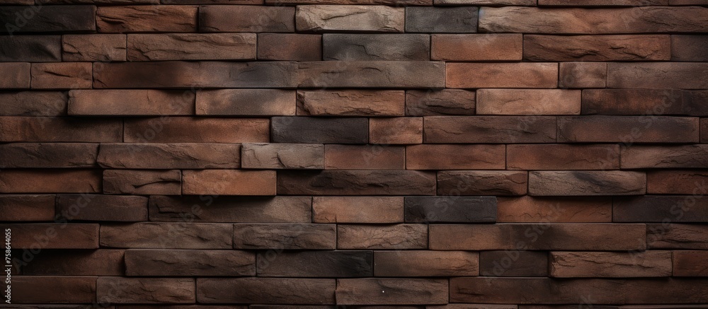 Poster a detailed closeup of a rectangular brown brick wall showcasing the intricate pattern of the brickwo
