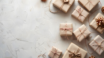 Crafted with Care: Hand-tied Gifts on Textured Background