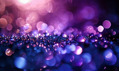 Purple bokeh, raining light, blurry lights, blurry background, violet, mauve, confettis on a black...