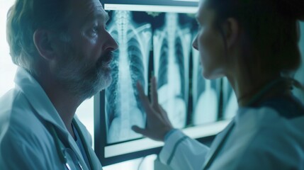 Doctors examining chest radiography results. - obrazy, fototapety, plakaty