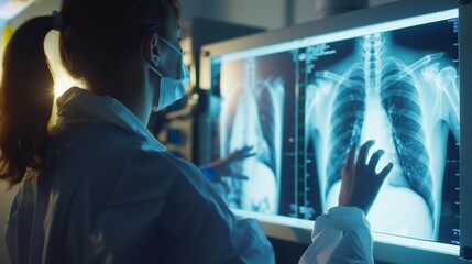Lab specialists assessing chest radiographs.
