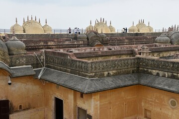 Majestic Historic Nahargarh Fort With Intricate Architecture Under Cloudy Skies , Jaipur, Rajasthan, India 