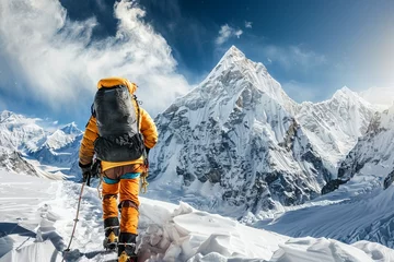 Washable wall murals K2 High-altitude mountain climber ascending a treacherous peak in the Himalayas, battling extreme cold and oxygen deprivation, Generative AI